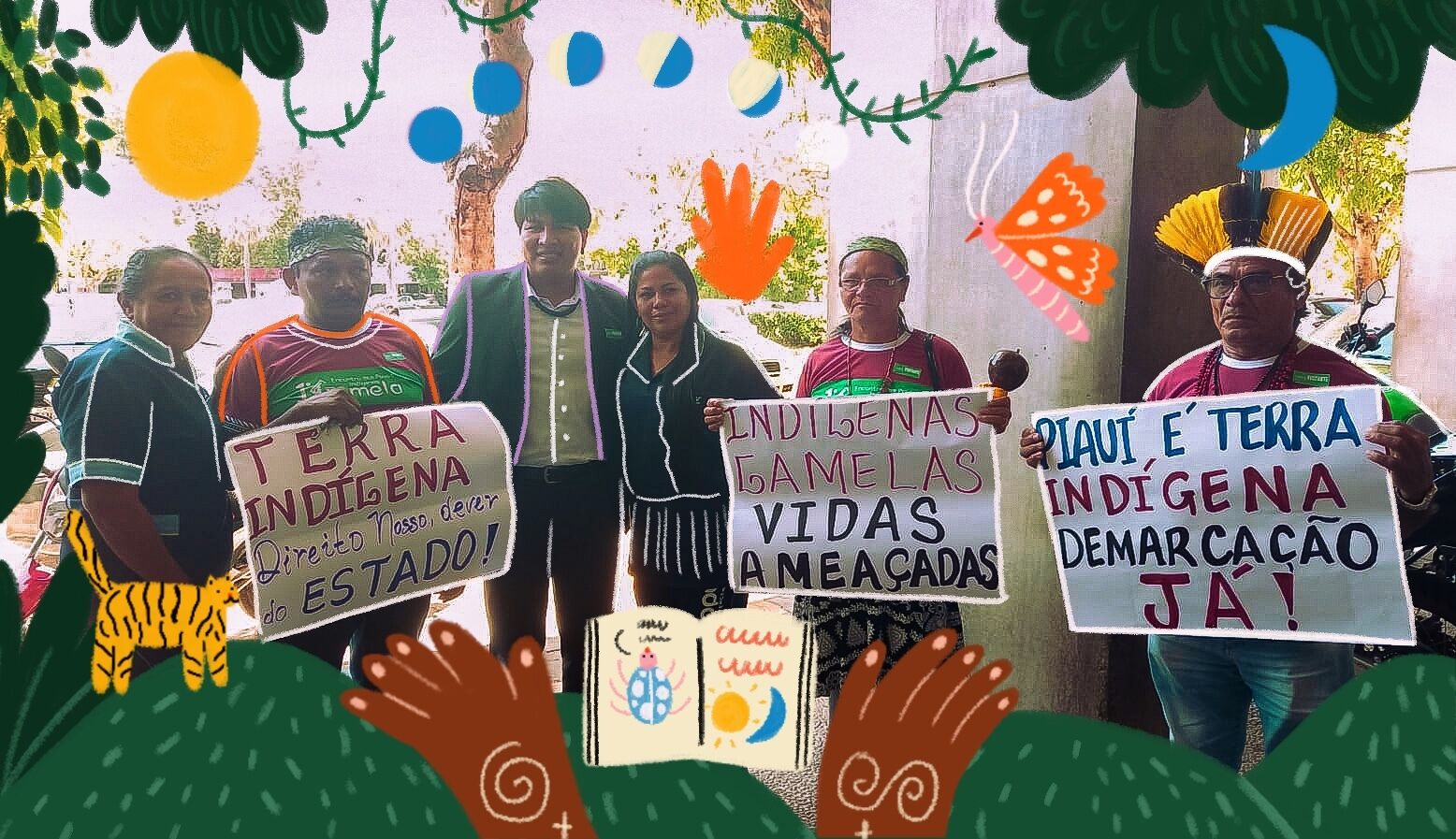 UPEI representative and Indigenous leaders holding signs that showcase their support and solidarity for a shared cause.